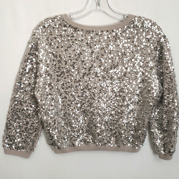 H&M Beige & Silver Sequin Knit 3/4 Sleeve Cropped Retro Inspired ♥ Cardi… - Picture 12 of 15